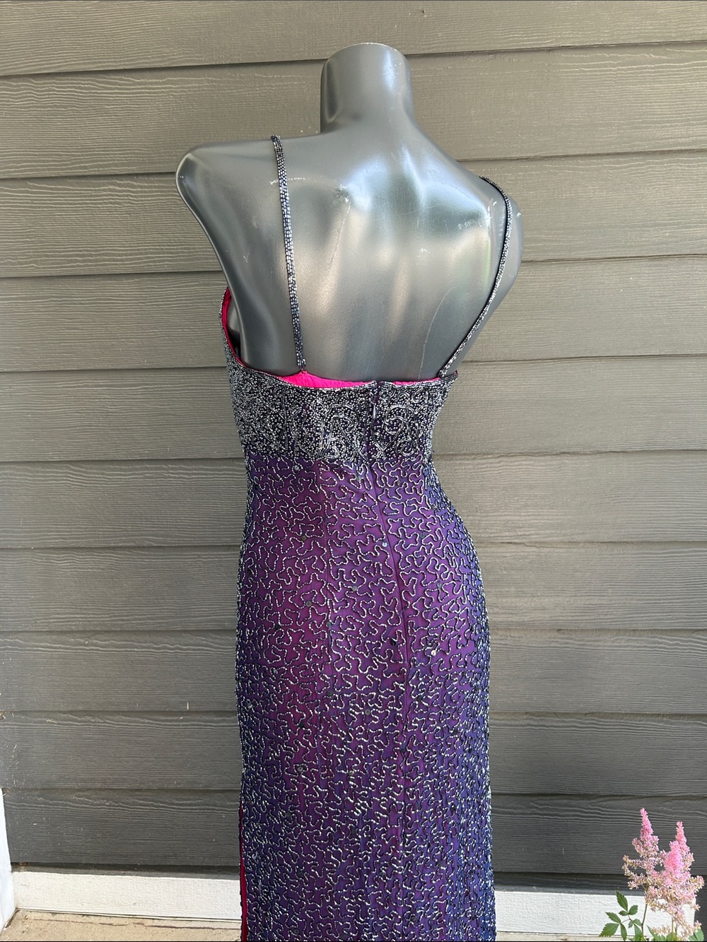 Vintage 90s Cache Gold Label Silk Beaded Maxi Gown Pageant / Prom Dress - Picture 6 of 16